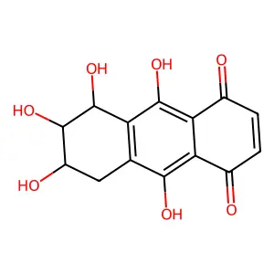 (5R,6S,7S)-5,6,7,9,10-pentahydroxy-5,6,7,8-tetrahydroanthracene-1,4-dione structure