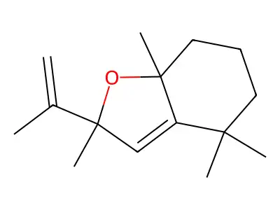 2,4,4,7a-tetramethyl-2-prop-1-en-2-yl-6,7-dihydro-5H-1-benzofuran structure