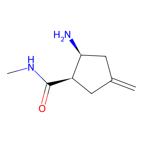 (1R,2S)-2-amino-N-methyl-4-methylene-cyclopentanecarboxamide structure