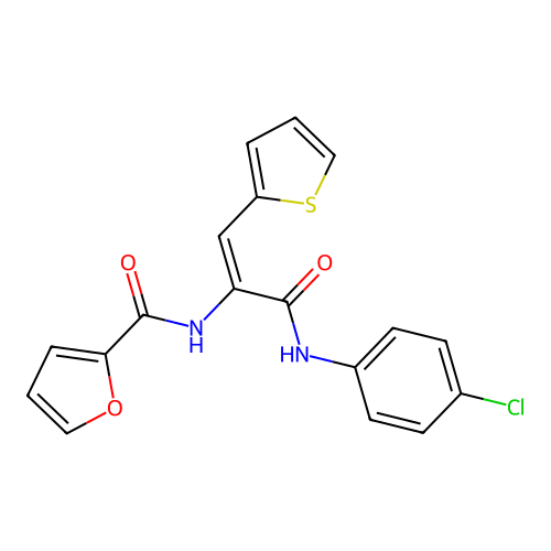 N-[1-{[(4-chlorophenyl)amino]carbonyl}-2-(2-thienyl)vinyl]-2-furamide structure