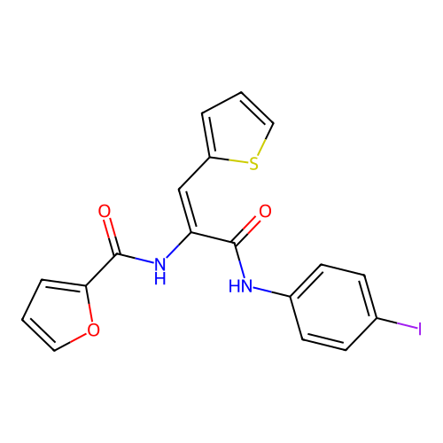 N-[1-[(4-iodophenyl)carbamoyl]-2-thiophen-2-yl-ethenyl]furan-2-carboxamide structure