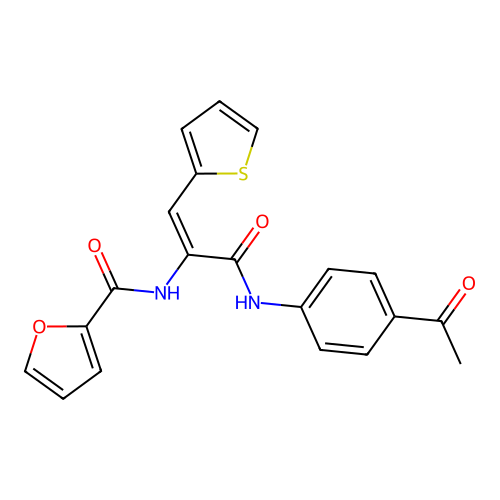 N-[1-{[(4-acetylphenyl)amino]carbonyl}-2-(2-thienyl)vinyl]-2-furamide structure
