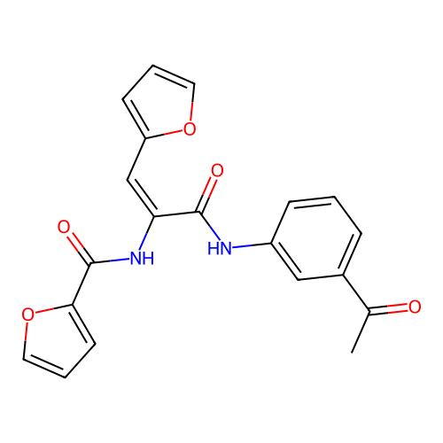 (E)-N-(3-((3-acetylphenyl)amino)-1-(furan-2-yl)-3-oxoprop-1-en-2-yl)furan-2-carboxamide structure