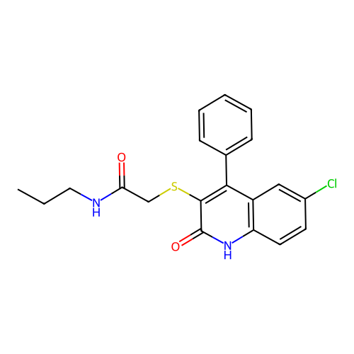 2-[(6-chloro-2-oxo-4-phenyl-1,2-dihydroquinolin-3-yl)sulfanyl]-N-propylacetamide structure