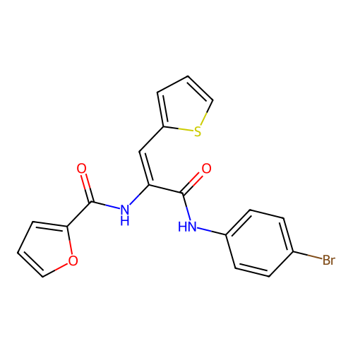 N-[1-{[(4-bromophenyl)amino]carbonyl}-2-(2-thienyl)vinyl]-2-furamide structure