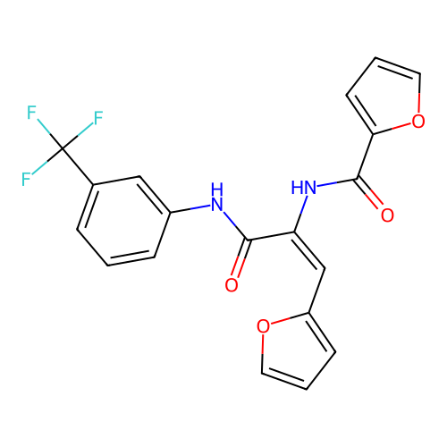 (E)-N-(1-(furan-2-yl)-3-oxo-3-((3-(trifluoromethyl)phenyl)amino)prop-1-en-2-yl)furan-2-carboxamide structure