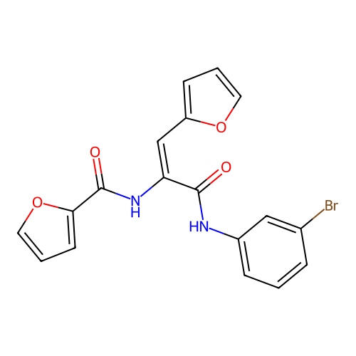 (E)-N-(3-((3-bromophenyl)amino)-1-(furan-2-yl)-3-oxoprop-1-en-2-yl)furan-2-carboxamide structure