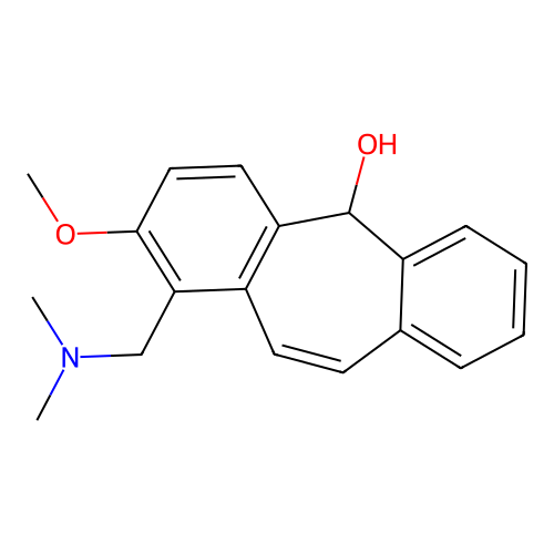 1- methyl-2-methoxy-5H-dibenzo[a,d]cyclohepten-5-ol structure