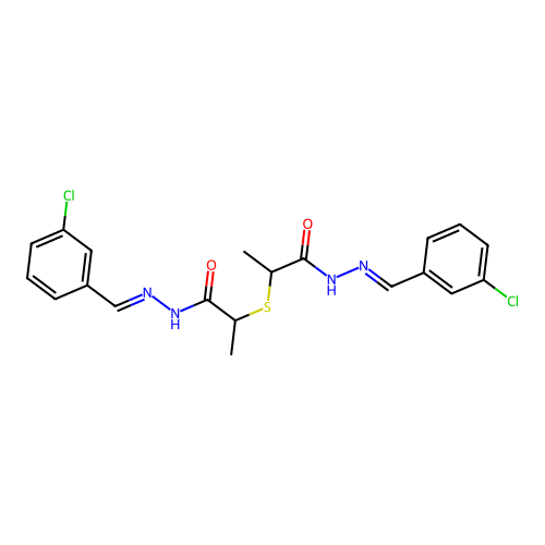 N-[(3-CHLOROPHENYL)METHYLIDENEAMINO]-2-[1-[[(3-CHLOROPHENYL)METHYLIDENEAMINO]CARBAMOYL]ETHYLSULFANYL]PROPANAMIDE structure