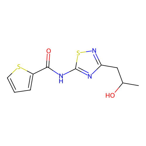 N-[3-(2-hydroxypropyl)-1,2,4-thiadiazol-5-yl]thiophene-2-carboxamide structure