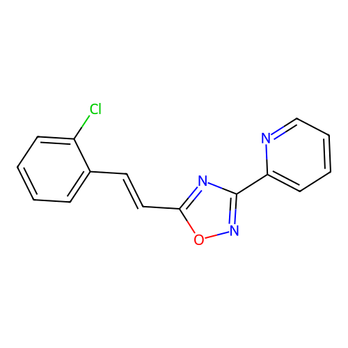 2-{5-[(E)-2-(2-chlorophenyl)ethenyl]-1,2,4-oxadiazol-3-yl}pyridine structure