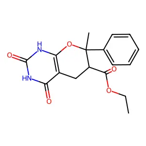 Ethyl 2,4-dihydroxy-7-methyl-7-phenyl-6,7-dihydro-5H-pyrano[2,3-d]pyrimidine-6-carboxylate structure