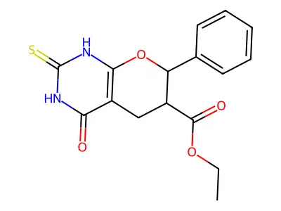 ethyl 4-oxo-7-phenyl-2-sulfanylidene-1,5,6,7-tetrahydropyran structure
