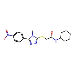 N-cyclohexyl-2-[[4-methyl-5-(4-nitrophenyl)-1,2,4-triazol-3-yl]sulfanyl]acetamide structure