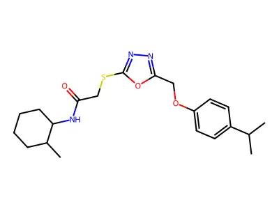 N-(2-methylcyclohexyl)-2-[(5-{[4-(propan-2-yl)phenoxy]methyl}-1,3,4-oxadiazol-2-yl)sulfanyl]acetamide structure