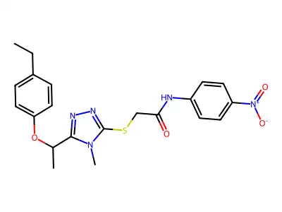 2-[[5-[1-(4-ethylphenoxy)ethyl]-4-methyl-1,2,4-triazol-3-yl]sulfanyl]-N-(4-nitrophenyl)acetamide structure