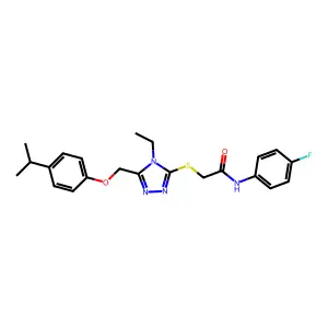 2-[(4-ethyl-5-{[4-(propan-2-yl)phenoxy]methyl}-4H-1,2,4-triazol-3-yl)sulfanyl]-N-(4-fluorophenyl)acetamide structure