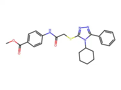 methyl 4-(2-((4-cyclohexyl-5-phenyl-4H-1,2,4-triazol-3-yl)thio)acetamido)benzoate structure
