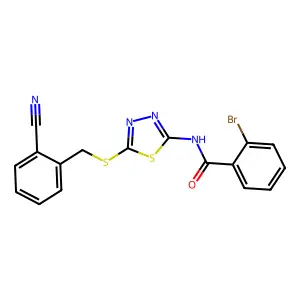 2-bromo-N-[5-[(2-cyanophenyl)methylsulfanyl]-1,3,4-thiadiazol-2-yl]benzamide structure
