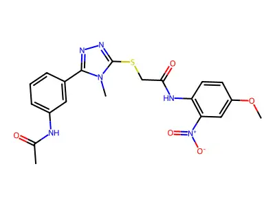 2-({5-[3-(acetylamino)phenyl]-4-methyl-4H-1,2,4-triazol-3-yl}sulfanyl)-N-(4-methoxy-2-nitrophenyl)acetamide structure