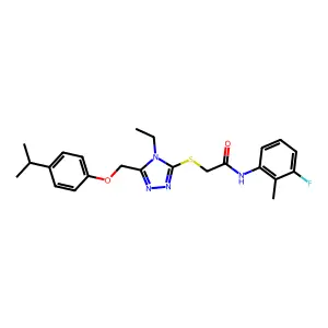 2-[(4-ethyl-5-{[4-(propan-2-yl)phenoxy]methyl}-4H-1,2,4-triazol-3-yl)sulfanyl]-N-(3-fluoro-2-methylphenyl)acetamide structure