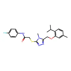 N-(4-fluorophenyl)-2-[(4-methyl-5-{[5-methyl-2-(propan-2-yl)phenoxy]methyl}-4H-1,2,4-triazol-3-yl)sulfanyl]acetamide structure