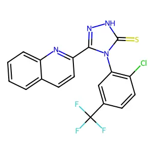 4-[2-chloro-5-(trifluoromethyl)phenyl]-3-quinolin-2-yl-1H-1,2,4-triazole-5-thione structure