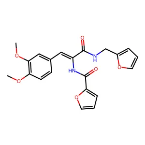 N-[(E)-1-(3,4-dimethoxyphenyl)-3-(furan-2-ylmethylamino)-3-oxoprop-1-en-2-yl]furan-2-carboxamide structure