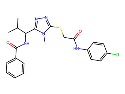 N-[1-[5-[2-(4-chloroanilino)-2-oxoethyl]sulfanyl-4-methyl-1,2,4-triazol-3-yl]-2-methylpropyl]benzamide structure
