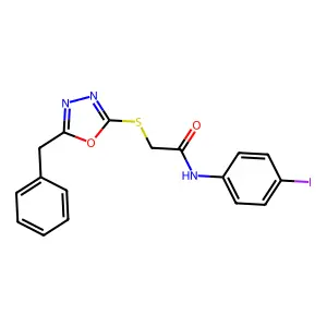 2-[(5-benzyl-1,3,4-oxadiazol-2-yl)sulfanyl]-N-(4-iodophenyl)acetamide structure