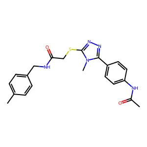 2-({5-[4-(acetylamino)phenyl]-4-methyl-4H-1,2,4-triazol-3-yl}sulfanyl)-N-(4-methylbenzyl)acetamide structure