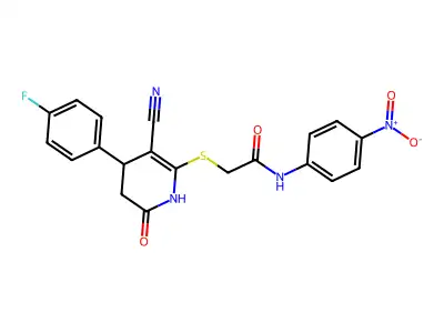 2-[[5-cyano-4-(4-fluorophenyl)-2-oxo-3,4-dihydro-1H-pyridin-6-yl]sulfanyl]-N-(4-nitrophenyl)acetamide structure