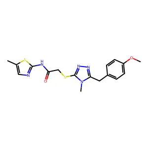 2-[[5-[(4-methoxyphenyl)methyl]-4-methyl-1,2,4-triazol-3-yl]sulfanyl]-N-(5-methyl-1,3-thiazol-2-yl)acetamide structure