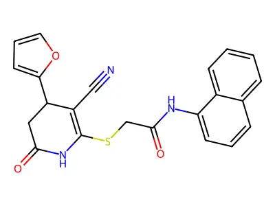 2-[[5-cyano-4-(furan-2-yl)-2-oxo-3,4-dihydro-1H-pyridin-6-yl]sulfanyl]-N-naphthalen-1-ylacetamide structure