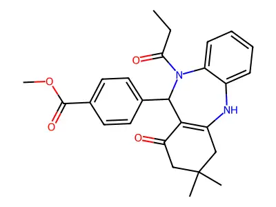 methyl 4-(1-hydroxy-3,3-dimethyl-10-propanoyl-3,4,10,11-tetrahydro-2H-dibenzo[b,e][1,4]diazepin-11-yl)benzoate structure