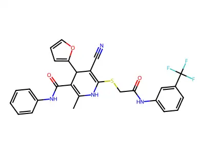 5-cyano-4-(furan-2-yl)-2-methyl-6-[2-oxo-2-[3-(trifluoromethyl)anilino]ethyl]sulfanyl-N-phenyl-1,4-dihydropyridine-3-carboxamide structure