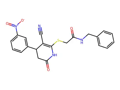 N-benzyl-2-{[3-cyano-4-(3-nitrophenyl)-6-oxo-1,4,5,6-tetrahydropyridin-2-yl]sulfanyl}acetamide structure
