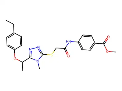 methyl 4-{[({5-[1-(4-ethylphenoxy)ethyl]-4-methyl-4H-1,2,4-triazol-3-yl}sulfanyl)acetyl]amino}benzoate structure