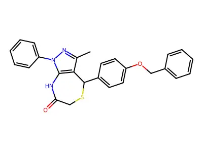 4-(4-(benzyloxy)phenyl)-3-methyl-1-phenyl-6,8-dihydro-1H-pyrazolo[3,4-e][1,4]thiazepin-7(4H)-one structure