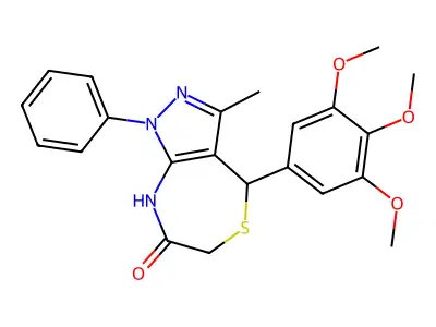 3-methyl-1-phenyl-4-(3,4,5-trimethoxyphenyl)-4,8-dihydro-1H-pyrazolo[3,4-e][1,4]thiazepin-7(6H)-one structure