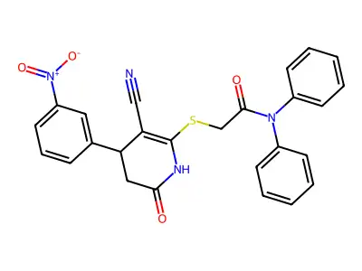 2-{[3-cyano-4-(3-nitrophenyl)-6-oxo-1,4,5,6-tetrahydropyridin-2-yl]sulfanyl}-N,N-diphenylacetamide structure