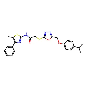 N-(5-methyl-4-phenyl-1,3-thiazol-2-yl)-2-[(5-{[4-(propan-2-yl)phenoxy]methyl}-1,3,4-oxadiazol-2-yl)sulfanyl]acetamide structure