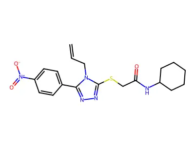 N-cyclohexyl-2-[[5-(4-nitrophenyl)-4-prop-2-enyl-1,2,4-triazol-3-yl]sulfanyl]acetamide structure