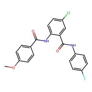 5-chloro-N-(4-fluorophenyl)-2-[(4-methoxybenzoyl)amino]benzamide structure