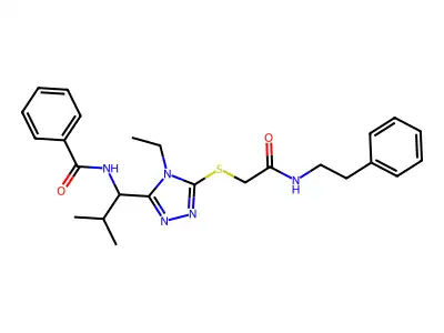 N-{1-[4-ethyl-5-({2-oxo-2-[(2-phenylethyl)amino]ethyl}sulfanyl)-4H-1,2,4-triazol-3-yl]-2-methylpropyl}benzamide structure