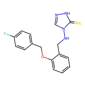 4-({2-[(4-fluorobenzyl)oxy]benzyl}amino)-4H-1,2,4-triazole-3-thiol structure