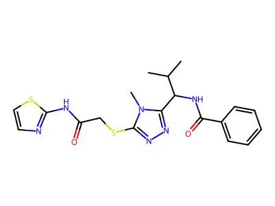 N-[2-methyl-1-(4-methyl-5-{[2-oxo-2-(1,3-thiazol-2-ylamino)ethyl]sulfanyl}-4H-1,2,4-triazol-3-yl)propyl]benzamide structure
