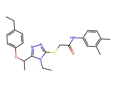 N-(3,4-dimethylphenyl)-2-({4-ethyl-5-[1-(4-ethylphenoxy)ethyl]-4H-1,2,4-triazol-3-yl}sulfanyl)acetamide structure