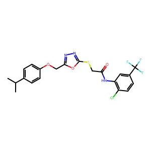 N-[2-chloro-5-(trifluoromethyl)phenyl]-2-[(5-{[4-(propan-2-yl)phenoxy]methyl}-1,3,4-oxadiazol-2-yl)sulfanyl]acetamide structure