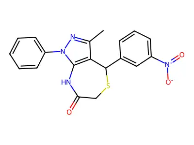 3-methyl-4-(3-nitrophenyl)-1-phenyl-4,8-dihydro-1H-pyrazolo[3,4-e][1,4]thiazepin-7(6H)-one structure